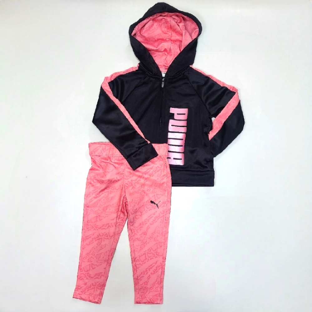 Puma Toddler Girl 2 Piece Jacket Legging Set Size 2T Black/Pink Snake Sk…